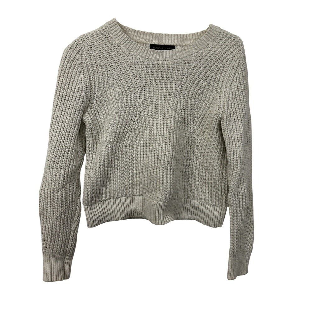 Banana‎ Republic Chunky Knit Cropped Sweater Women's Petite Small Oatmeal Ivory